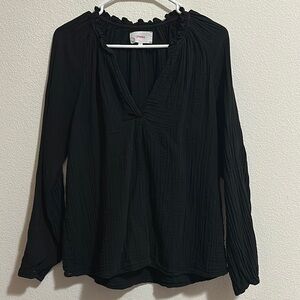 Black Ruffled Long Sleeve Blouse